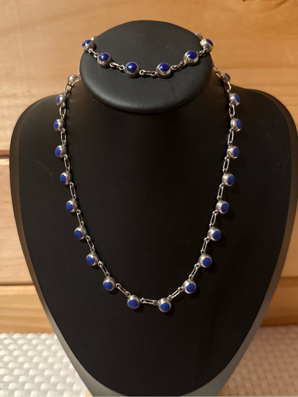 Vintage Mexico Lapis Lazuli Sterling Necklace Bracelet Set Taxco